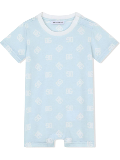 Shop Dolce & Gabbana Dg-logo Short-sleeve Romper In Blue