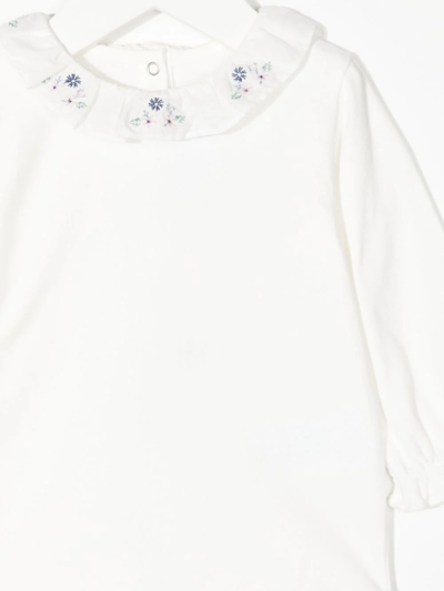 Shop Tartine Et Chocolat Floral-embroidered Ruffle-trim Body In White