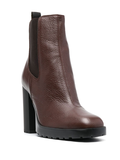 Shop Hogan Logo-tab Leather Ankle Boots In Brown