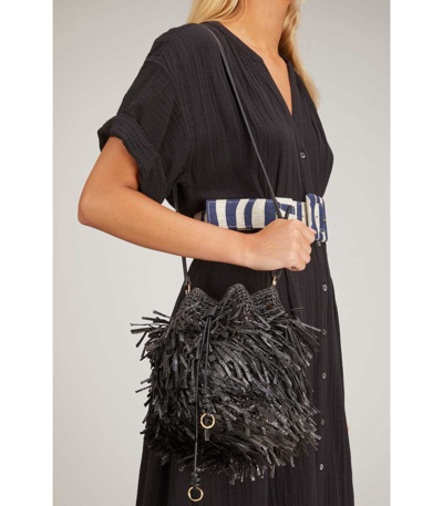 Shop Ulla Johnson Gigi Fringe Drawstring Bag In Noir In Black
