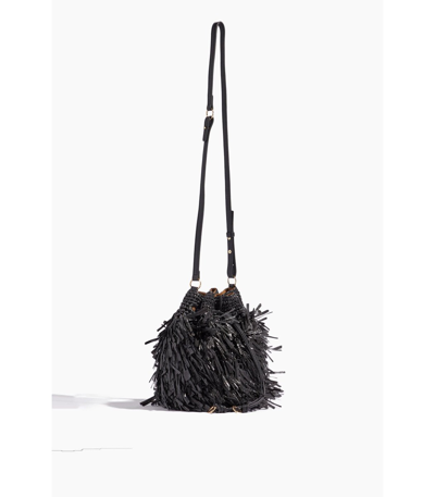Shop Ulla Johnson Gigi Fringe Drawstring Bag In Noir In Black