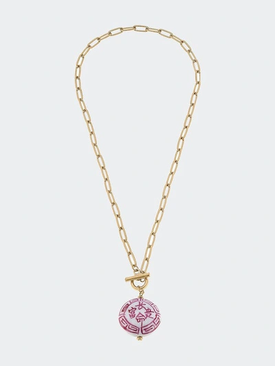 Shop Canvas Style Meredith Chinoiserie T-bar Necklace In Purple