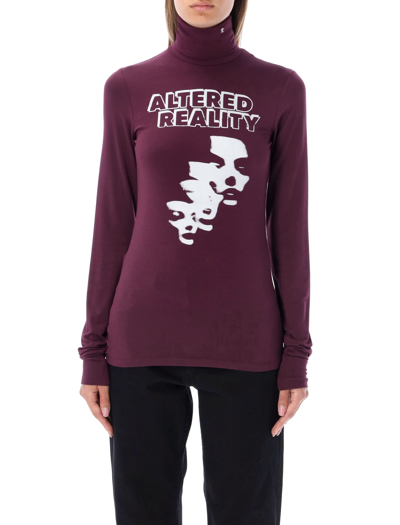 Shop Raf Simons Turtleneck Altered Reality T-shirt In Burgundy