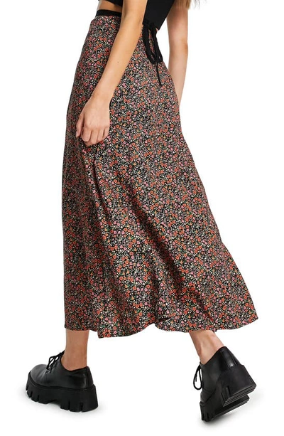 Shop Topshop Floral Midi Skirt In Black Multi