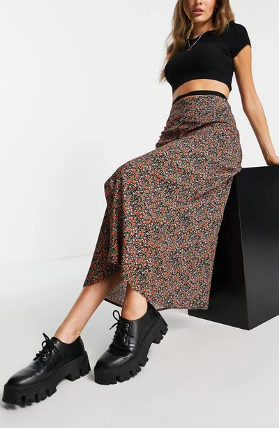 Shop Topshop Floral Midi Skirt In Black Multi