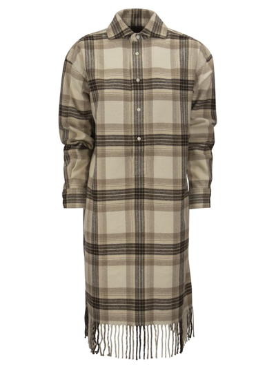 Shop Polo Ralph Lauren Fringed Checked Buttoned Shirt Dress In Multi