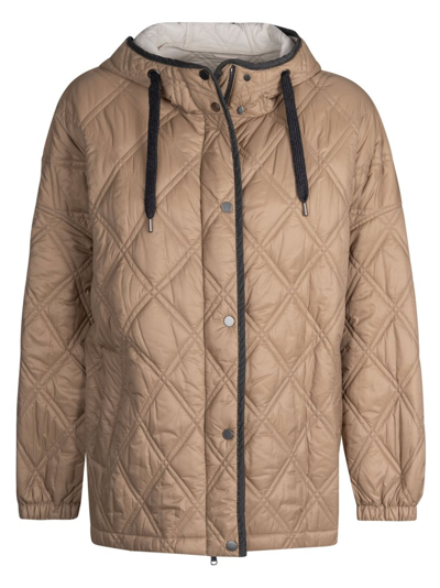 Shop Brunello Cucinelli Quilted Drawstring Jacket In Brown