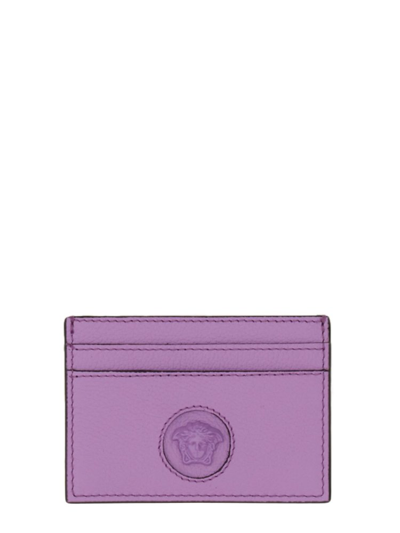 Shop Versace La Medusa Plaque Cardholder In Purple