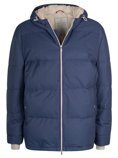 Shop Brunello Cucinelli Padded Hooded Jacket In Blue