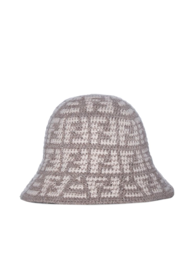 Shop Fendi Ff Motif Wide Brim Hat In Grey
