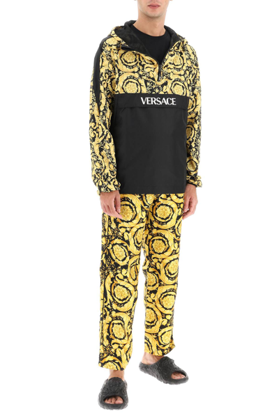 Shop Versace 'barocco' Silk Pajamas Pants In Gold,black