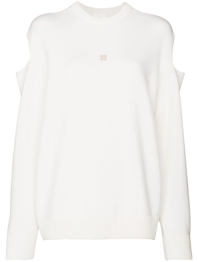 Shop Givenchy Intarsia-logo Cut-out Jumper In White