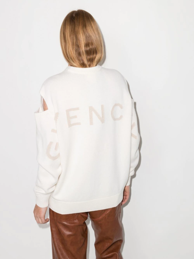 Shop Givenchy Intarsia-logo Cut-out Jumper In White