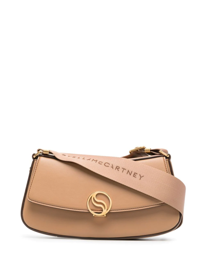 Shop Stella Mccartney Logo Clasp Flap Shoulder Bag In Brown