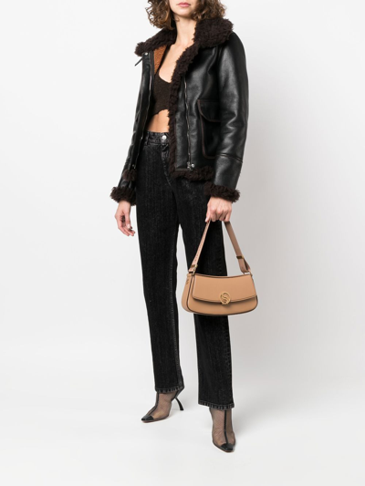 Stella Mccartney Logo Clasp Flap Shoulder Bag In Brown