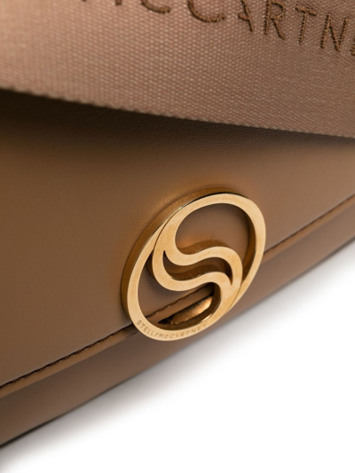 Shop Stella Mccartney Logo Clasp Flap Shoulder Bag In Brown