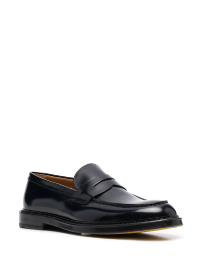 Shop Doucal's Leather Penny Loafers In Blue