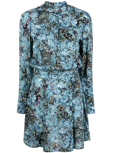 Shop Zadig & Voltaire Refla Boho Floral-print Minidress In Blue