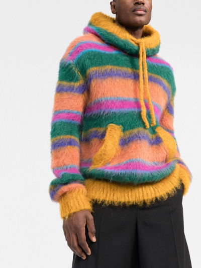 Shop Marni Striped Intarsia-knit Hooded Sweater In Green
