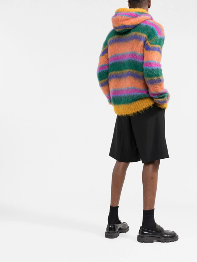 Shop Marni Striped Intarsia-knit Hooded Sweater In Green
