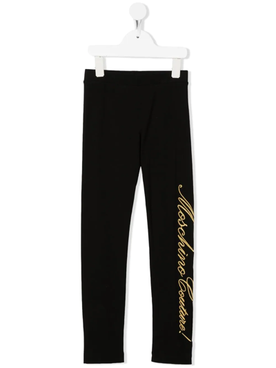 Shop Moschino Embroidered-logo Detail Leggings In Black