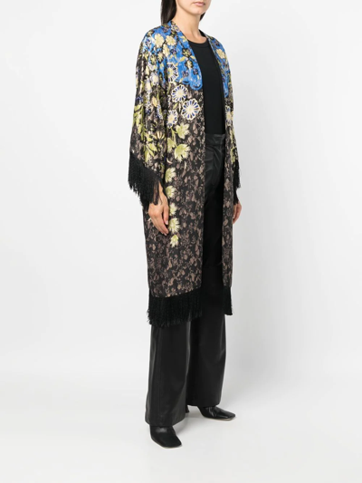 Shop Etro Floral-pattern Fringed Poncho In Black