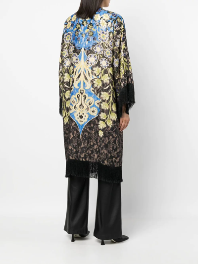 Shop Etro Floral-pattern Fringed Poncho In Black