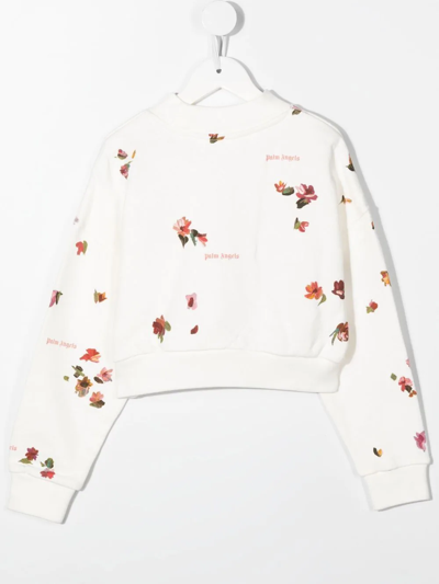 Palm Angels Floral-print Cropped Sweatshirt In White