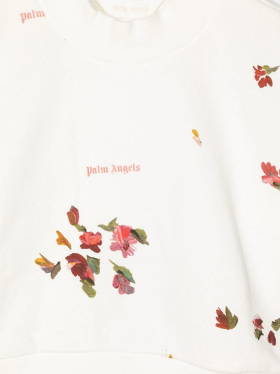 Shop Palm Angels Floral-print Cropped Sweatshirt In White