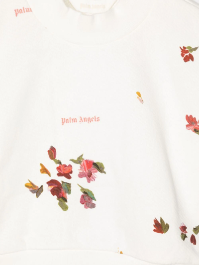 Palm Angels Floral-print Cropped Sweatshirt In White