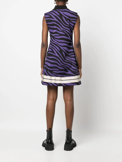 Palm Angels Sleeveless Zebra-print Track Minidress In Purple