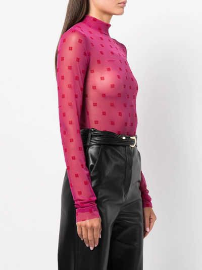 Shop Givenchy 4g Jacquard Sheer Bodysuit In Pink