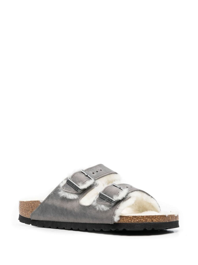 Shop Birkenstock Shearling-lined Double-strap Sandals In Grey