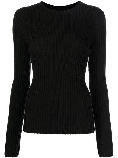 Shop Anine Bing Cecily Ribbed-knit Top In Black