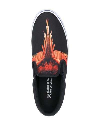 Shop Marcelo Burlon County Of Milan Wings Slip-on Sneakers In Black