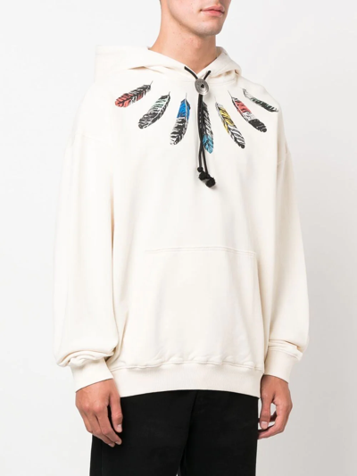Shop Marcelo Burlon County Of Milan Feather-print Pullover Hoodie In Neutrals
