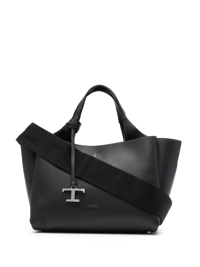 Shop Tod's Logo-embroidered Tote Bag In Black