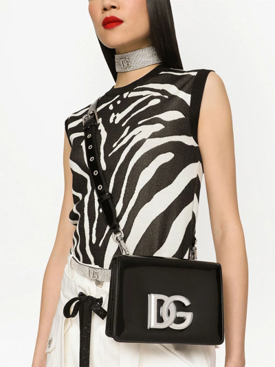 Shop Dolce & Gabbana 3.5 Polished Leather Crossbody Bag In Black