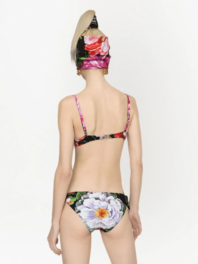 Shop Dolce & Gabbana Floral-print Balconette Bikini In Black