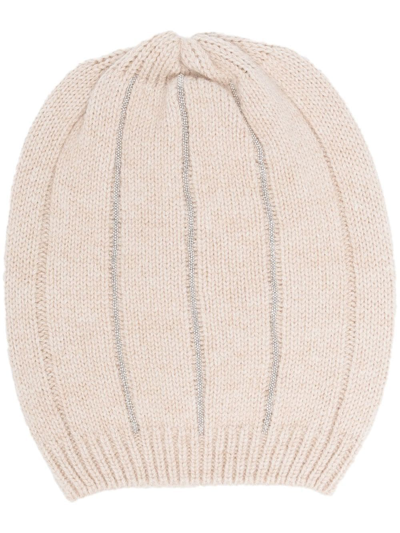 Shop Peserico Ribbed-knit Beanie In Neutrals