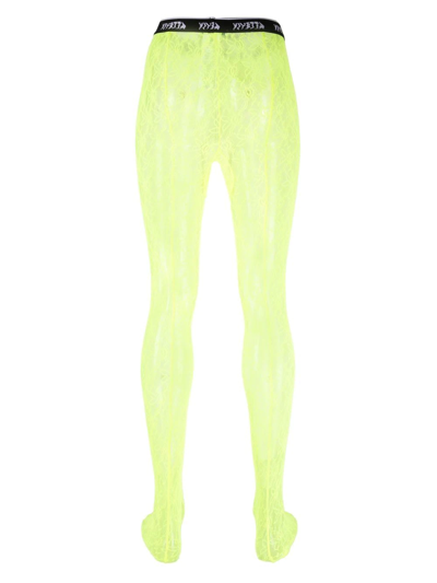 Shop Vivetta Logo-band Fluorescent Footed Leggings In Yellow