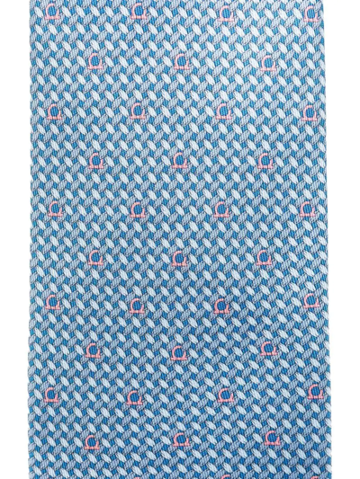 Ferragamo Gancini Embroidered Silk Tie In Blue