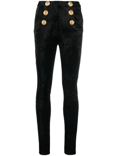 Shop Balmain Skinny Velvet Trousers In Black