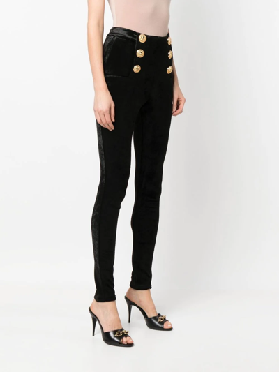 Shop Balmain Skinny Velvet Trousers In Black