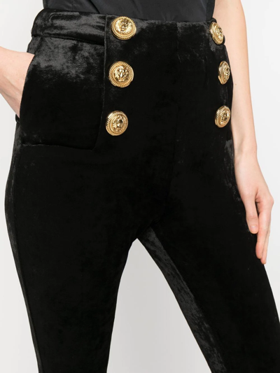 Shop Balmain Skinny Velvet Trousers In Black