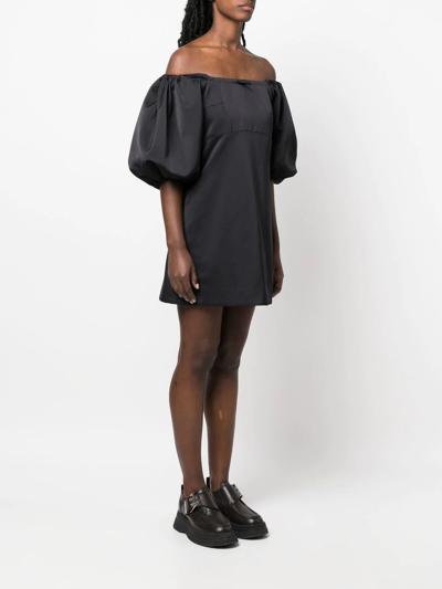 Patou Short Dress With Puff Sleeves And Boat Neckline In Black