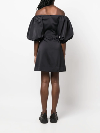 Shop Patou Puff-sleeve Bardot Mini Dress In Black
