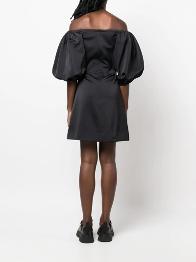 Patou Short Dress With Puff Sleeves And Boat Neckline In Black