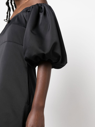 Patou Short Dress With Puff Sleeves And Boat Neckline In Black