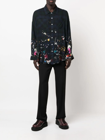 R13 Checkered Paint-splattered Shirt In Blue